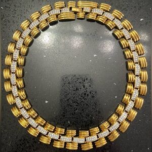 IVANA TRUMP vintage HUGE Gold Crystal Diamond tennis Statement necklace jewelry